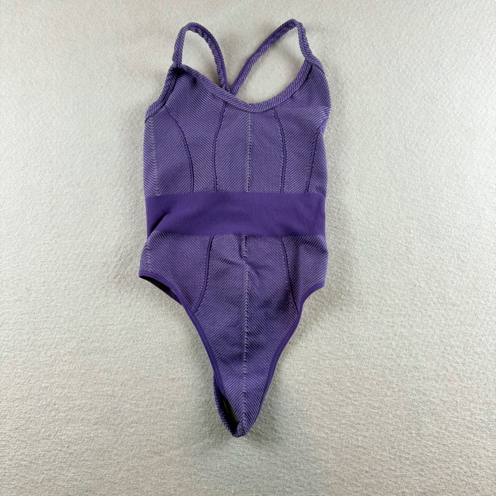FP Movement Free People Good Karma Bodysuit Purple Ribbed Seamless XS/S